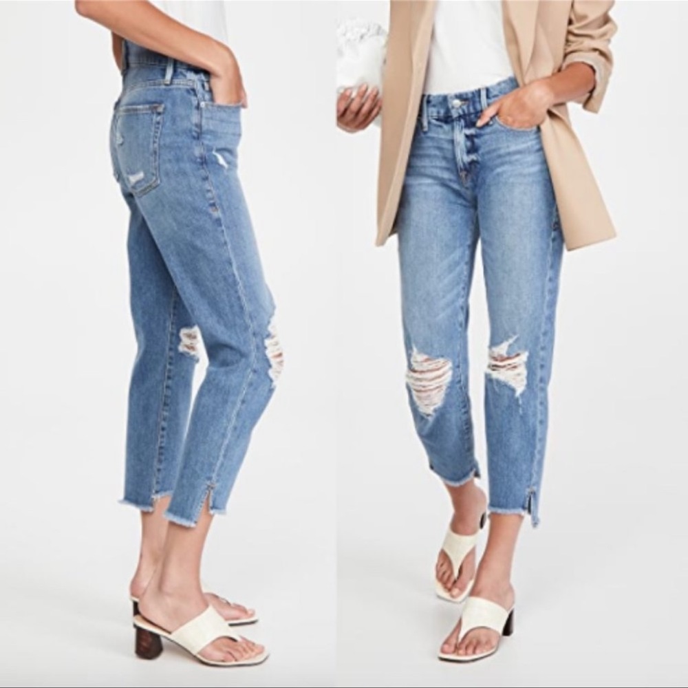 GOOD AMERICAN GOOD GIRLFRIEND DISTRESSED JEANS